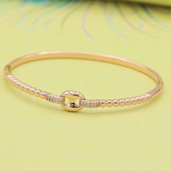 Elegant Rose Gold Beaded Bangle with Central Link Design, XPBL0451 - Picture 3 of 12